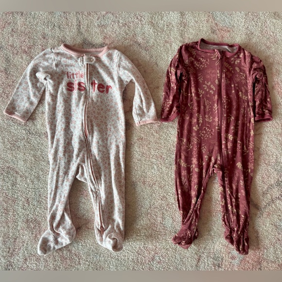 Other - Little Sister Pink and Maroon Floral Baby Pajama Bundle (Size 6-9 Months)